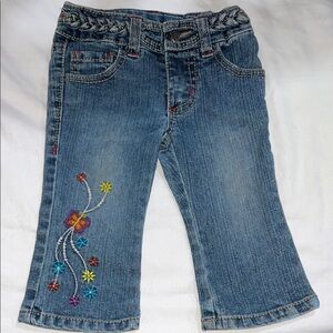 Vintage Babygirl Embroidered Denim Jeans with Floral Design & Braided Waistband